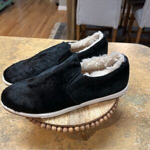 EMU Australia Black Shipskin Fur-Lined Slip-On Shoes